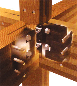地震に強い耐震等級３で設計施工する重量木骨造 耐震構法SE構法の接続金具イラスト